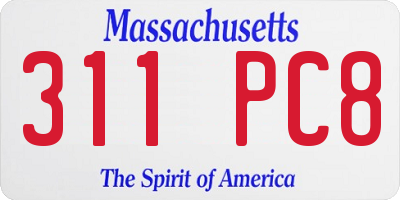 MA license plate 311PC8