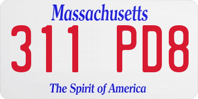 MA license plate 311PD8