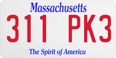 MA license plate 311PK3