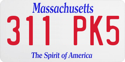 MA license plate 311PK5