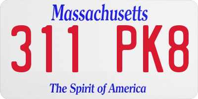 MA license plate 311PK8