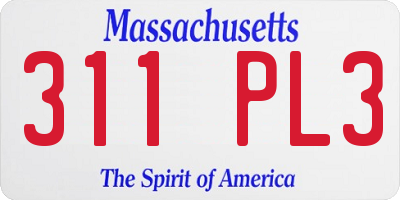 MA license plate 311PL3