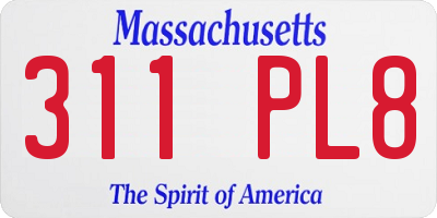 MA license plate 311PL8