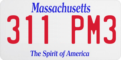MA license plate 311PM3
