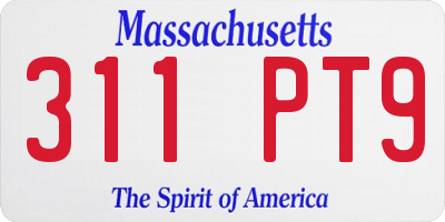 MA license plate 311PT9