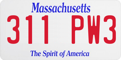 MA license plate 311PW3
