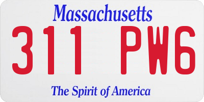 MA license plate 311PW6