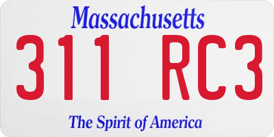 MA license plate 311RC3