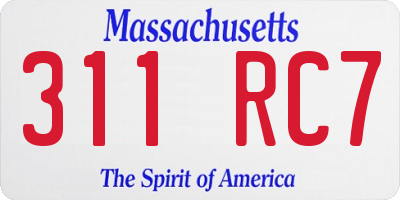 MA license plate 311RC7