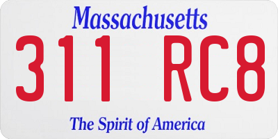 MA license plate 311RC8