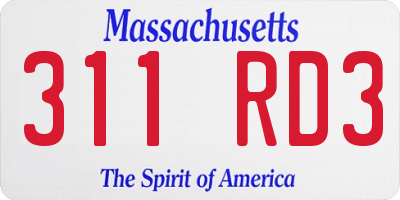 MA license plate 311RD3