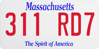 MA license plate 311RD7