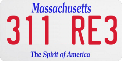 MA license plate 311RE3