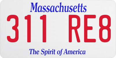 MA license plate 311RE8