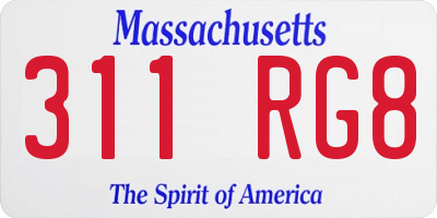 MA license plate 311RG8