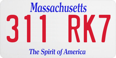 MA license plate 311RK7