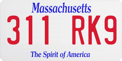 MA license plate 311RK9
