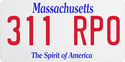 MA license plate 311RP0