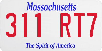 MA license plate 311RT7