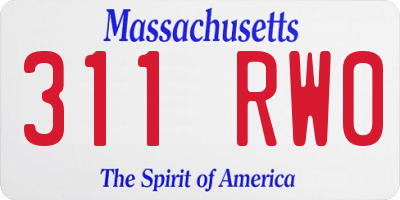 MA license plate 311RW0