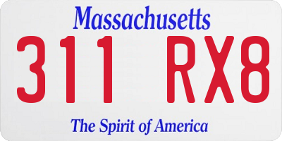 MA license plate 311RX8