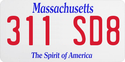 MA license plate 311SD8