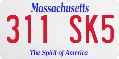 MA license plate 311SK5