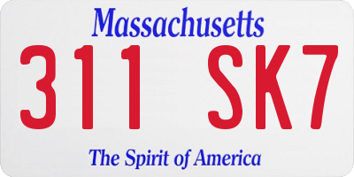 MA license plate 311SK7