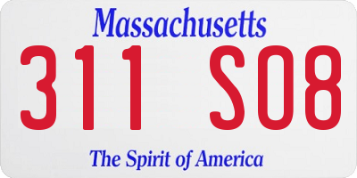 MA license plate 311SO8