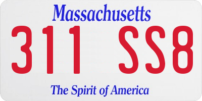 MA license plate 311SS8