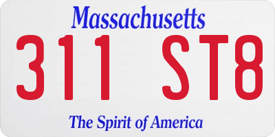 MA license plate 311ST8