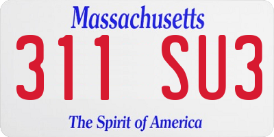 MA license plate 311SU3