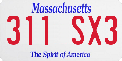 MA license plate 311SX3
