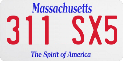 MA license plate 311SX5