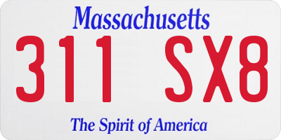 MA license plate 311SX8