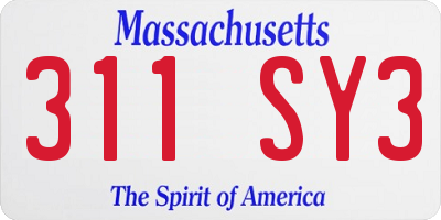 MA license plate 311SY3