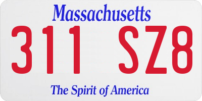 MA license plate 311SZ8