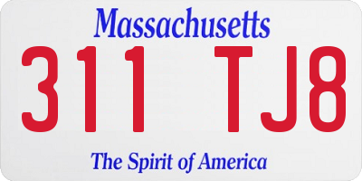 MA license plate 311TJ8