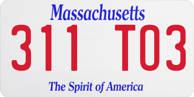MA license plate 311TO3