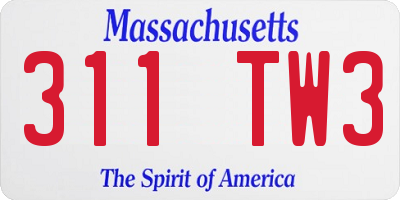 MA license plate 311TW3