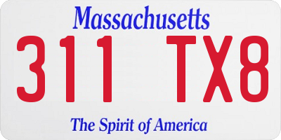 MA license plate 311TX8