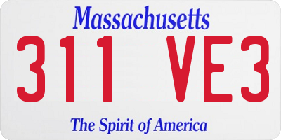 MA license plate 311VE3