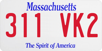 MA license plate 311VK2