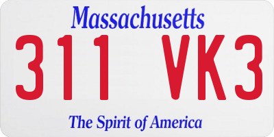 MA license plate 311VK3