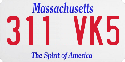 MA license plate 311VK5