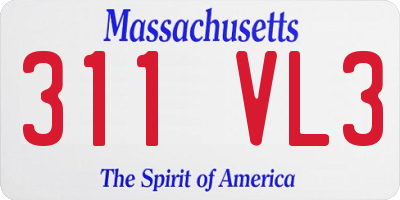 MA license plate 311VL3