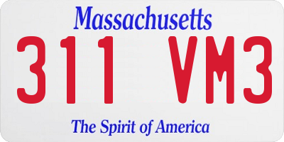 MA license plate 311VM3