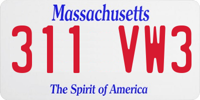 MA license plate 311VW3
