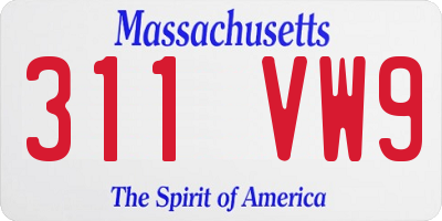 MA license plate 311VW9