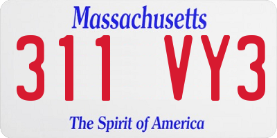 MA license plate 311VY3